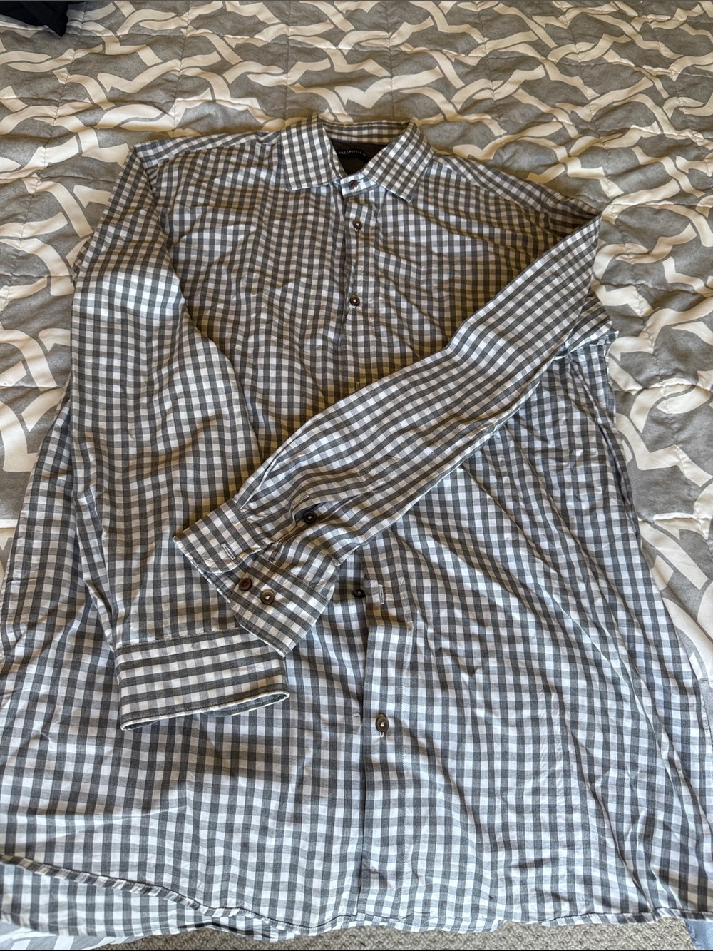 Saks Fifth Avenue Gray and White Gingham Button-Down Shirt